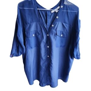 Daniel Rainn sheer button downfront and back blue blouse size L